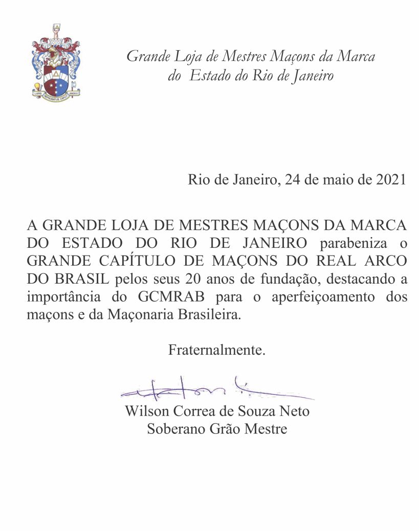 Leia mais sobre o artigo Mensagem da Grande Loja de Mestres Maçons da Marca do Estado do Rio de Janeiro